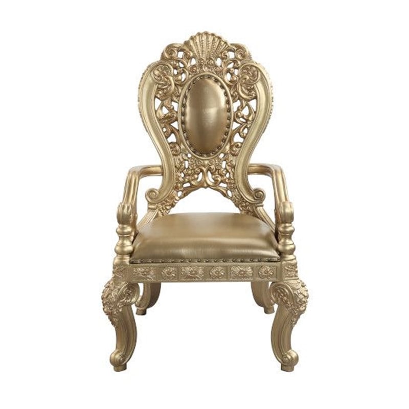 Benjara Armchair with Scrolled Crown Top Back and Ornate Motifs (Set of 2)- Gold
