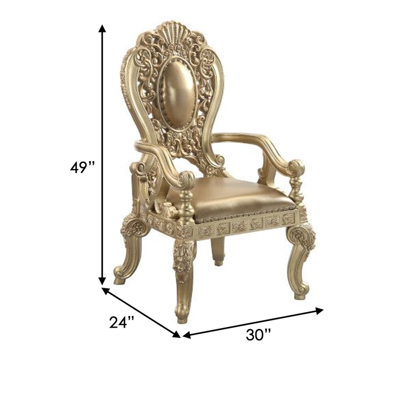 Benjara Armchair with Scrolled Crown Top Back and Ornate Motifs (Set of 2)- Gold