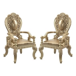 Benjara Armchair with Scrolled Crown Top Back and Ornate Motifs (Set of 2)- Gold