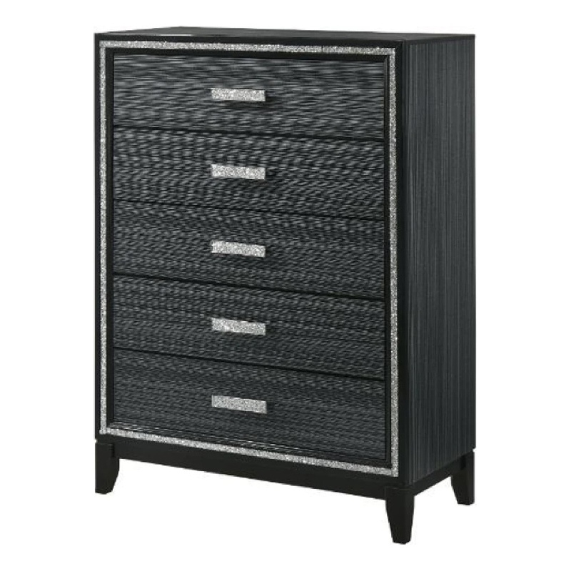 Benjara Chest with 5 Drawers and Shimmering Trim- Weathered Black