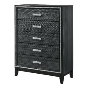 Benjara Chest with 5 Drawers and Shimmering Trim- Weathered Black