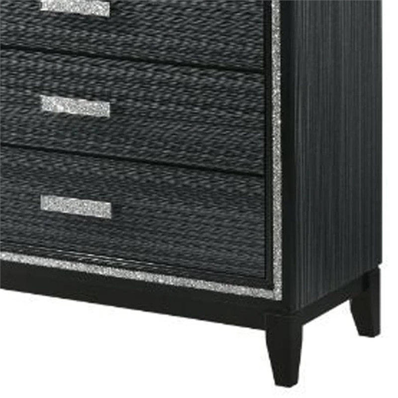Benjara Chest with 5 Drawers and Shimmering Trim- Weathered Black