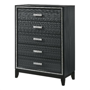Benjara Chest with 5 Drawers and Shimmering Trim- Weathered Black
