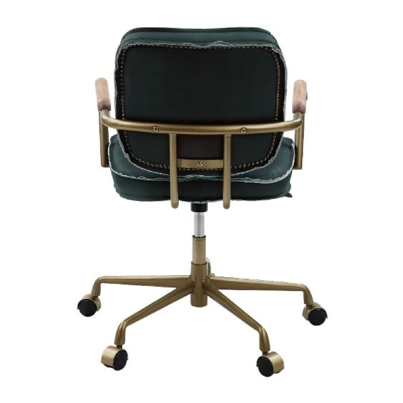 Benjara Office Chair with Leather Seat and Button Tufted Back- Green