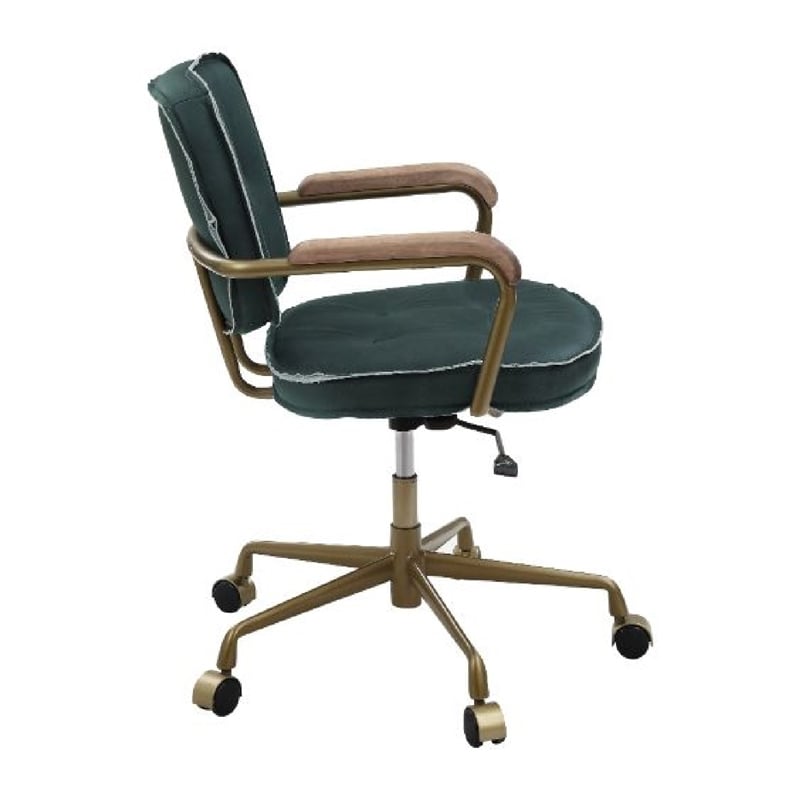 Benjara Office Chair with Leather Seat and Button Tufted Back- Green