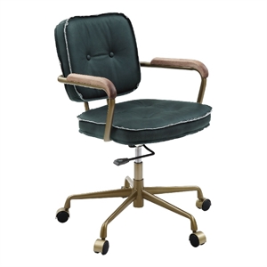 Benjara Office Chair with Leather Seat and Button Tufted Back- Green
