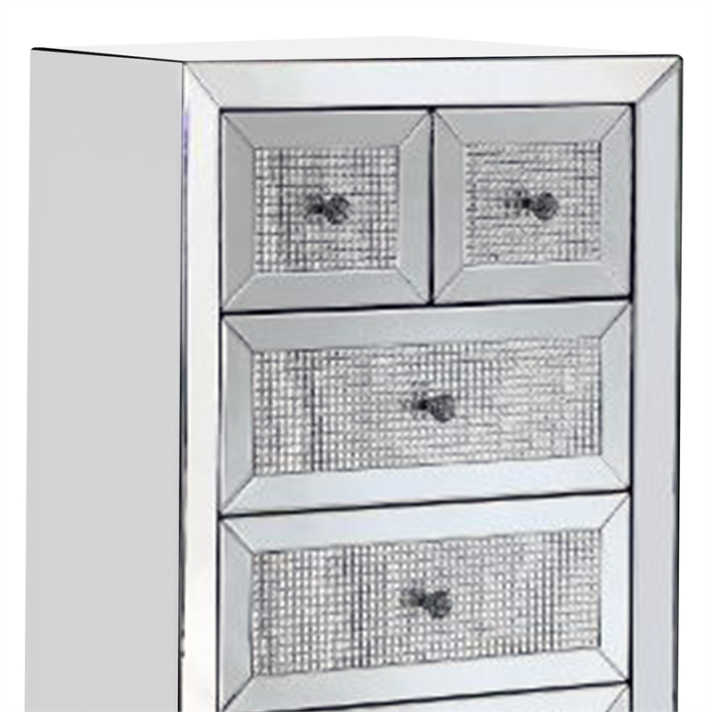 Benjara Storage Cabinet with 6 Drawers and Faux Diamond Inlays- Silver