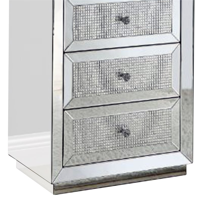 Benjara Storage Cabinet with 6 Drawers and Faux Diamond Inlays- Silver
