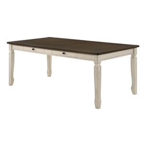 Benjara Dining Table with Rectangular Top and 2 Drawers- Brown and White