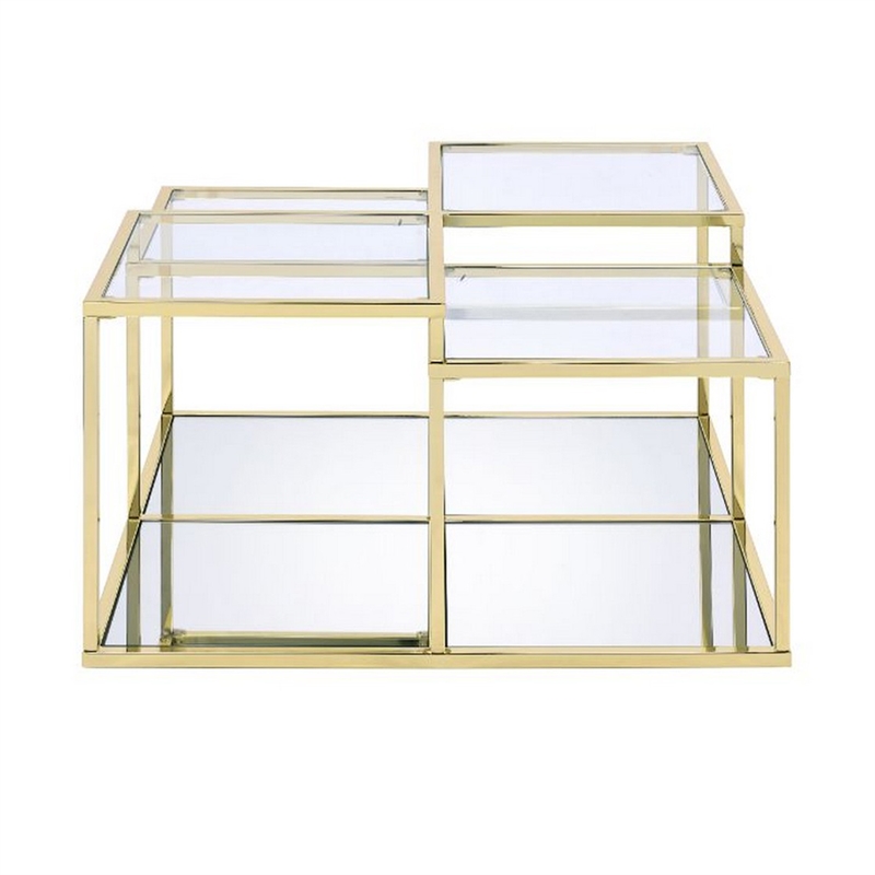 Benjara Coffee Table with Glass Top and Tubular Frame- Gold