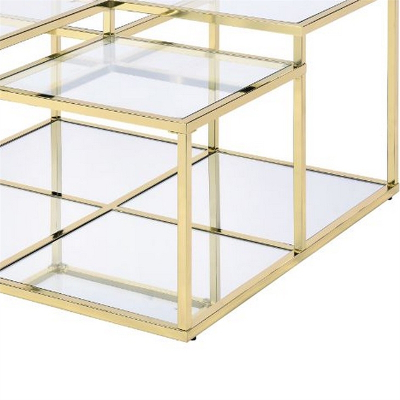 Benjara Coffee Table with Glass Top and Tubular Frame- Gold