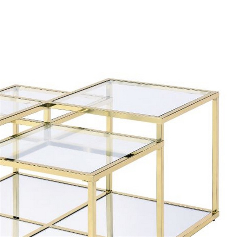 Benjara Coffee Table with Glass Top and Tubular Frame- Gold