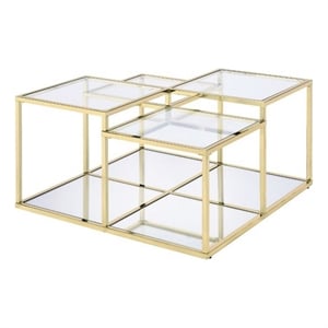 Benjara Coffee Table with Glass Top and Tubular Frame- Gold