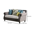 Benjara Loveseat with Rolled Arms and 4 Accent Pillows- Gray