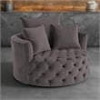 Benjara Swivel Accent Chair with Curved Design and Button Tufting- Dark Gray