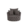 Benjara Swivel Accent Chair with Curved Design and Button Tufting- Dark Gray