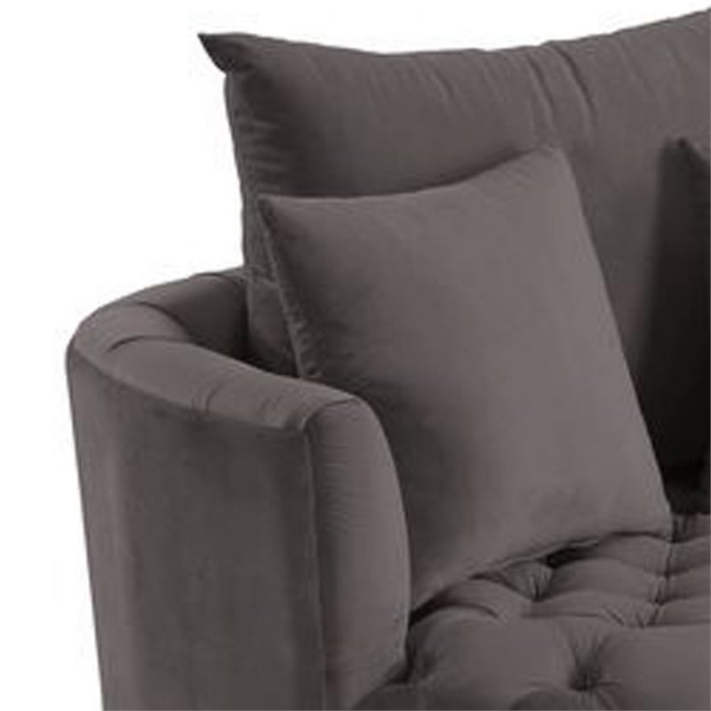 Benjara Swivel Accent Chair with Curved Design and Button Tufting- Dark Gray