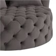 Benjara Swivel Accent Chair with Curved Design and Button Tufting- Dark Gray