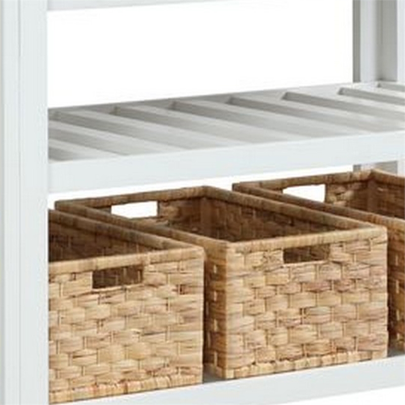 Benjara 3 Tier Kitchen Island with 3 Seagrass Removable Baskets- White