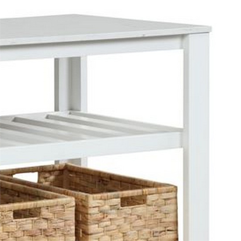 Benjara 3 Tier Kitchen Island with 3 Seagrass Removable Baskets- White
