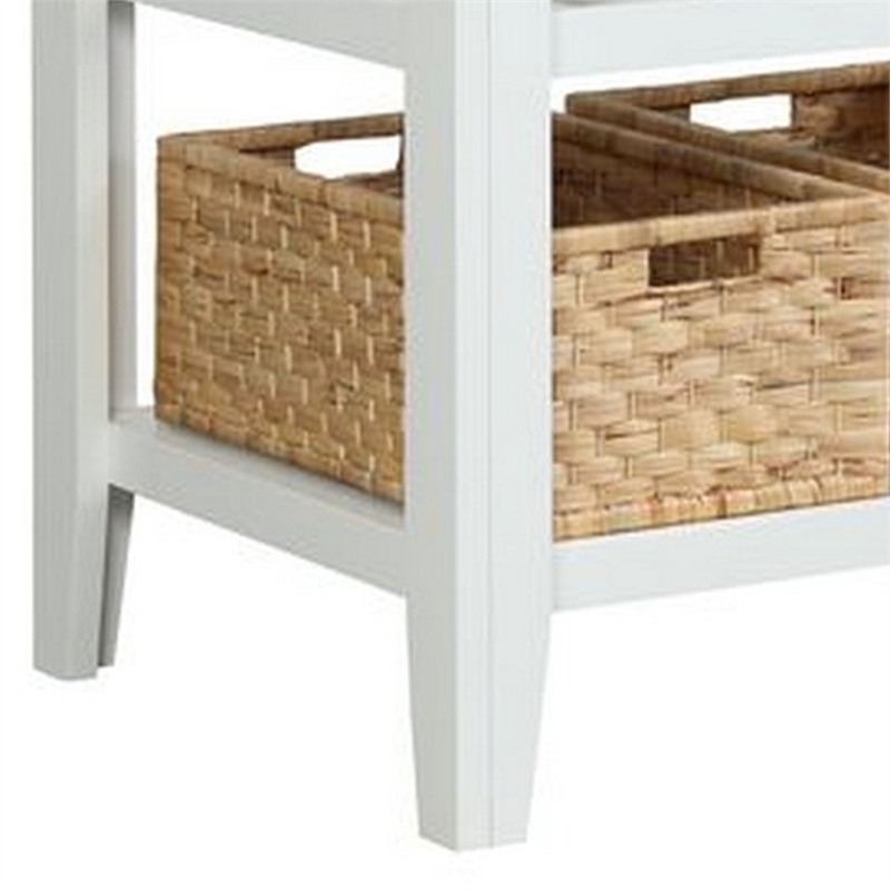 Benjara 3 Tier Kitchen Island with 3 Seagrass Removable Baskets- White