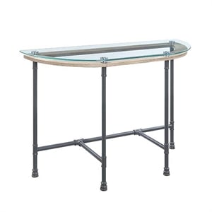Benjara Oval Tempered Glass Top Wood Side Table - Gray