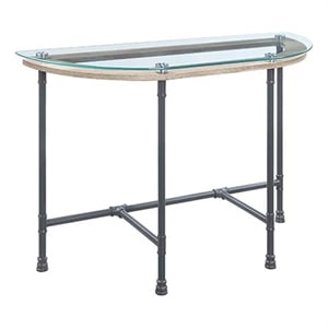 Benjara Oval Tempered Glass Top Wood Side Table - Gray