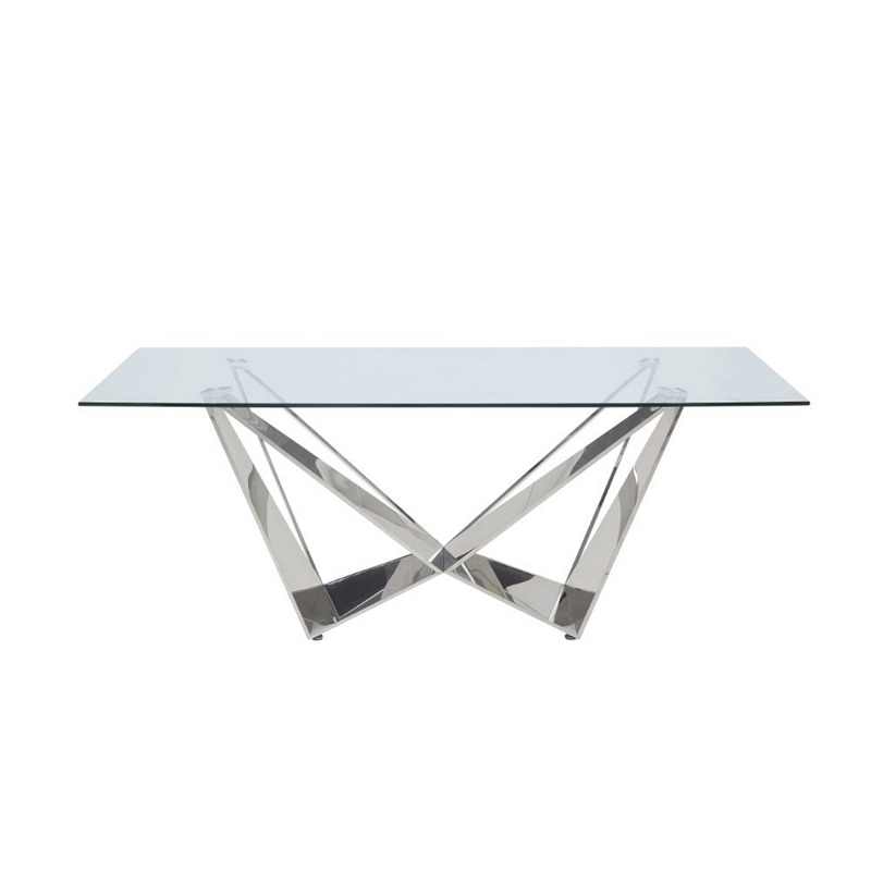 Benjara Dining Table with Overlapped Metal Geometric Accent- Silver