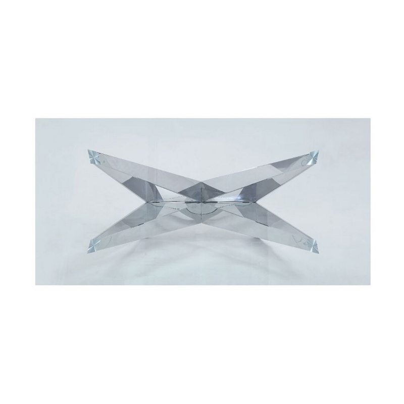 Benjara Dining Table with Overlapped Metal Geometric Accent- Silver