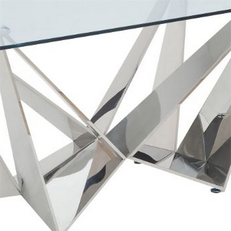 Benjara Dining Table with Overlapped Metal Geometric Accent- Silver
