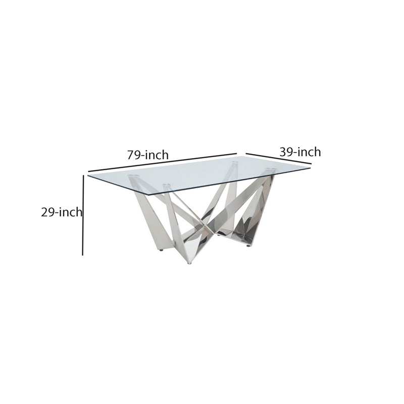 Benjara Dining Table with Overlapped Metal Geometric Accent- Silver