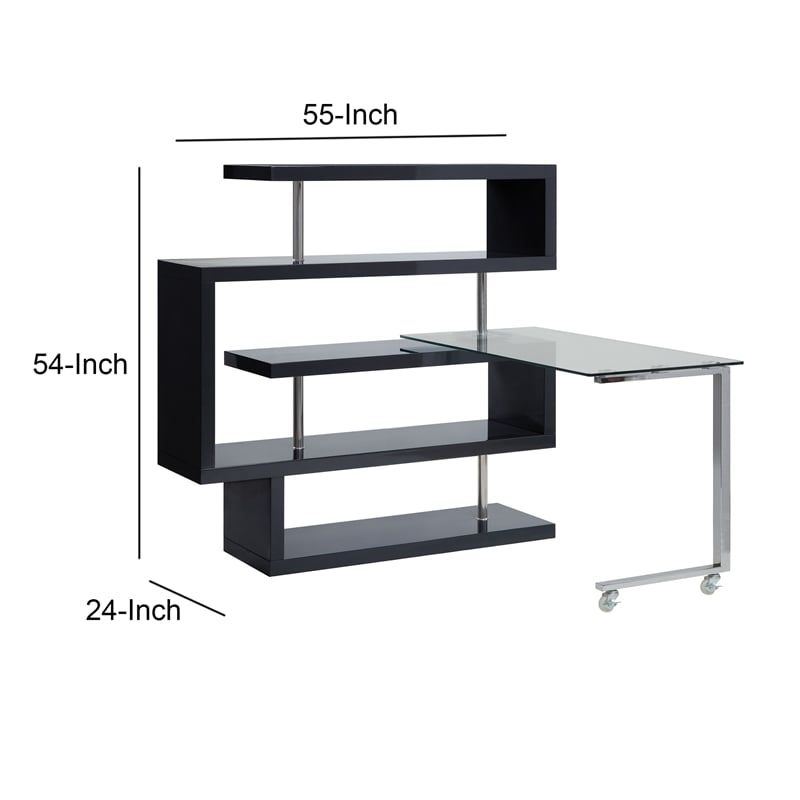 Benjara Writing Desk with 4 Swivel Etagere Shelf- Brown