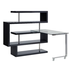 Benjara Writing Desk with 4 Swivel Etagere Shelf- Brown