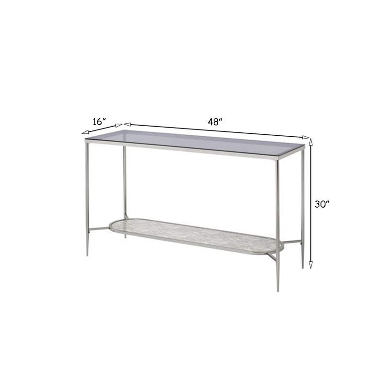 Benjara Sofa Table with Textured Obround Shelf- Silver