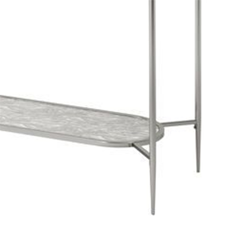 Benjara Sofa Table with Textured Obround Shelf- Silver