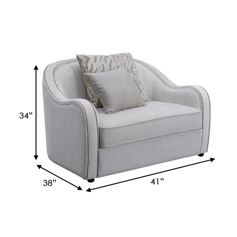 Benjara Chair with Rounded Back and Nailhead Trim- Offwhite