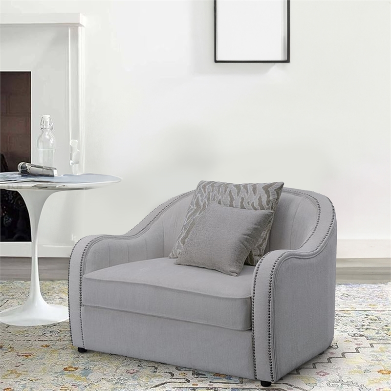 Benjara Chair with Rounded Back and Nailhead Trim- Offwhite