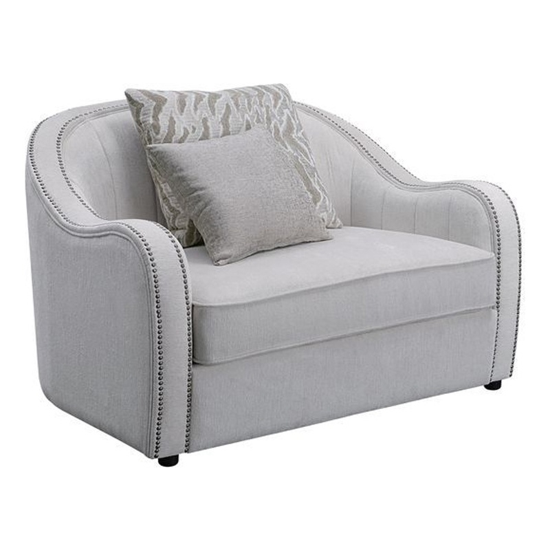 Benjara Chair with Rounded Back and Nailhead Trim- Offwhite