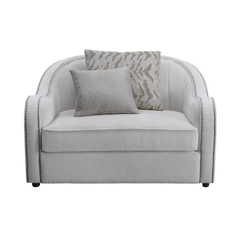 Benjara Chair with Rounded Back and Nailhead Trim- Offwhite