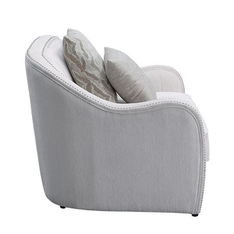 Benjara Chair with Rounded Back and Nailhead Trim- Offwhite