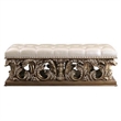 Benjara Bench with Button Tufted Seat and Heavy Scrolled Carving- Antique Gold