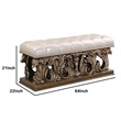 Benjara Bench with Button Tufted Seat and Heavy Scrolled Carving- Antique Gold