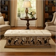 Benjara Bench with Button Tufted Seat and Heavy Scrolled Carving- Antique Gold