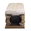 Benjara Bench with Button Tufted Seat and Heavy Scrolled Carving- Antique Gold