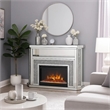 Benjara Electric Fireplace with Mirror Panel Framing and Faux Diamonds- Silver