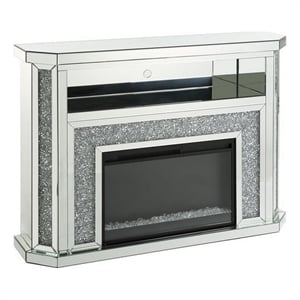 Benjara Electric Fireplace with Mirror Panel Framing and Faux Diamonds- Silver