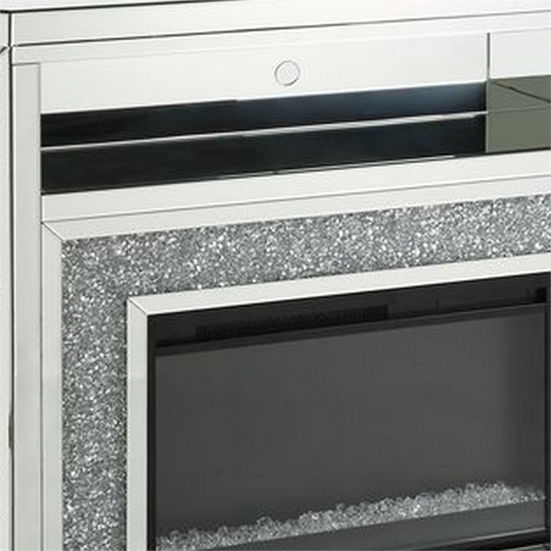 Benjara Electric Fireplace with Mirror Panel Framing and Faux Diamonds- Silver