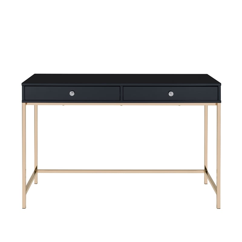 Benjara Writing Desk with 2 Storage Compartments- Black and Gold