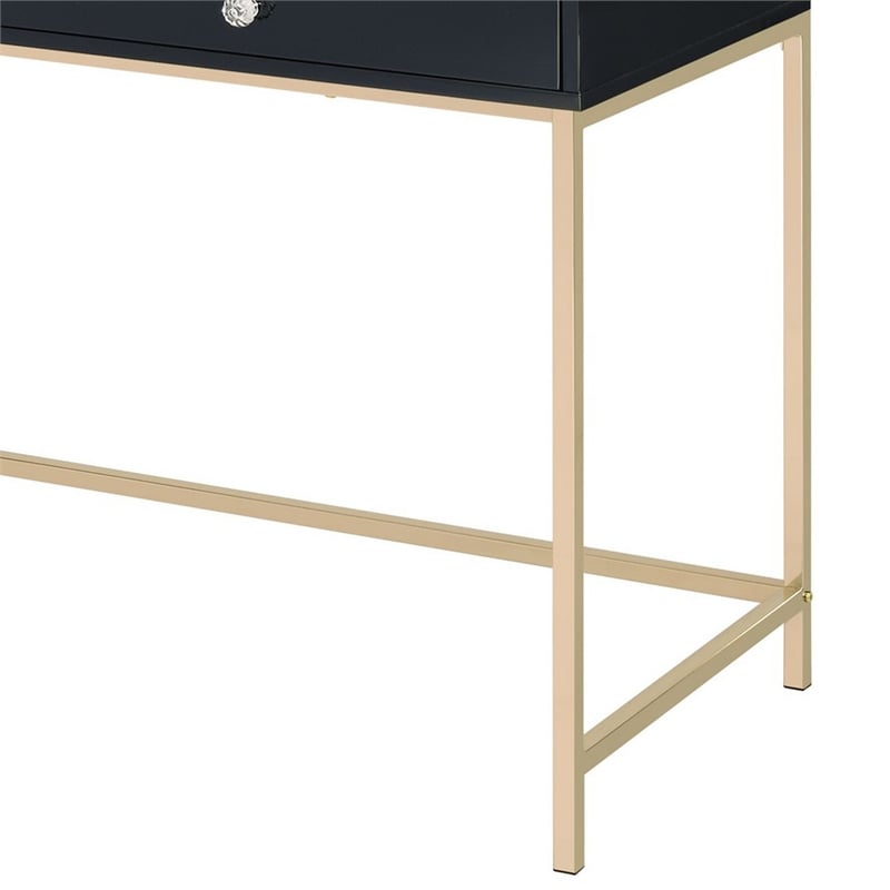 Benjara Writing Desk with 2 Storage Compartments- Black and Gold