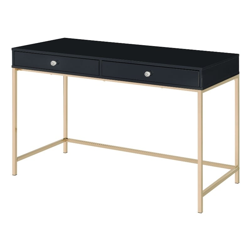 Benjara Writing Desk with 2 Storage Compartments- Black and Gold